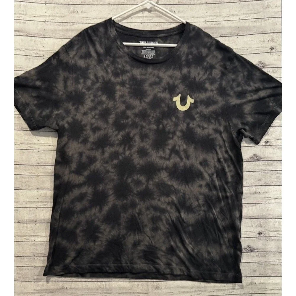 True Religion Mens Tie Dye T Shirt Size XXXL 3XL Black World Tour Graphic Tee